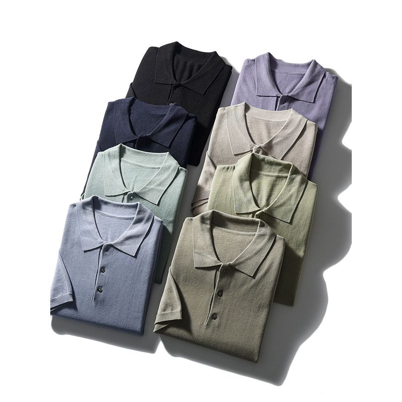 Linen Knitting Short-Sleeved Polo Shirt Men's Summer Lapels Cotton and Linen T-shirt Export Export Men's Clothing Casual T-shirt with Collar