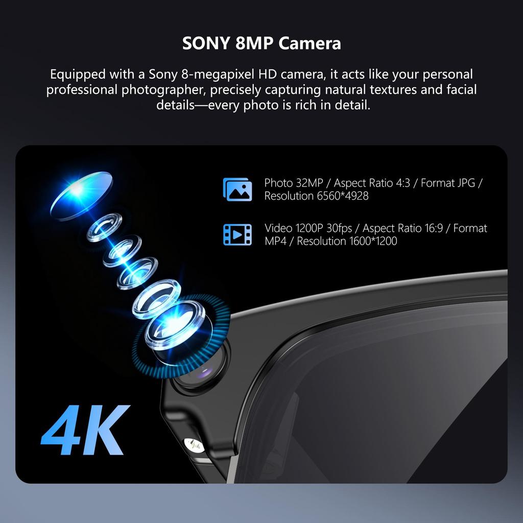Blackview BV200 Al Smart Glasses Smart Camera Brille Sonnenbrille Musikwiedergabebrille Outdoor Sportbrille Smart Glasses mit Musik & Kamera