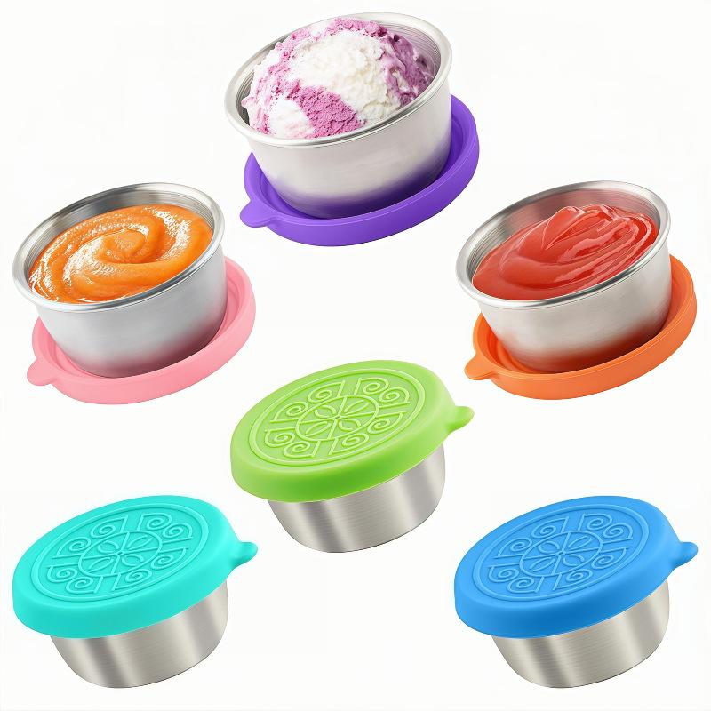 304 Stainless Steel Sauce Container with Silicone Lid, Sealed, for Outdoor Use and Seasoning.