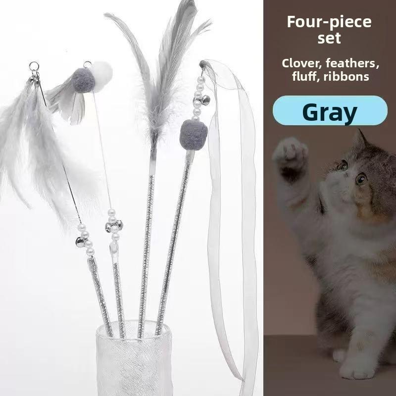 

Котяча іграшка-паличка, Плюшева комбінована котяча іграшка-паличка, Іграшка для домашнього кота, Акрилова котяча іграшка-паличка з котячою феєю Four-piece set сірий