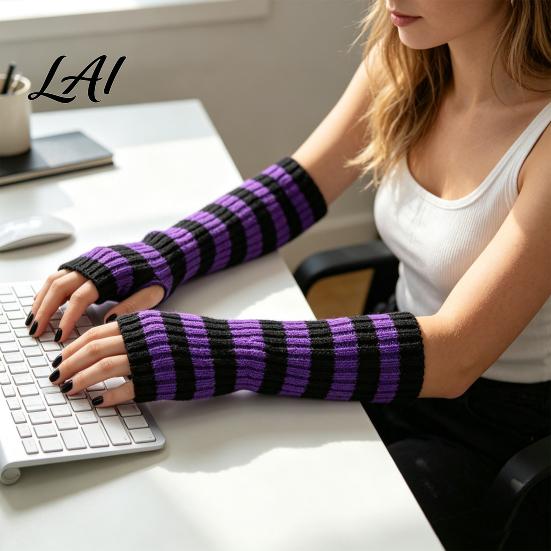 Fashionable Fall Arm Covers Striped Knitted Warmers for Women Fingerless Sleeves Soft Wrist Thermal Autumn Winter Fashion Accessories Girls