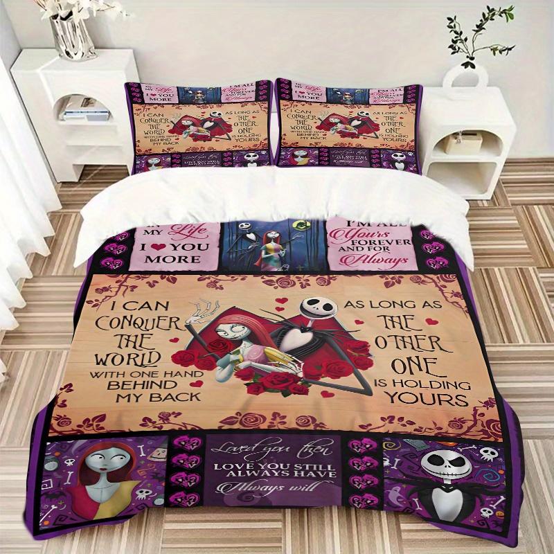 3pcs Rose Design Jack and Sally Bedding Set, Including 1 Quilt Cover and 2 Pillow Shams, Without Filling, Soft and Comfortable Home Bedroom F077