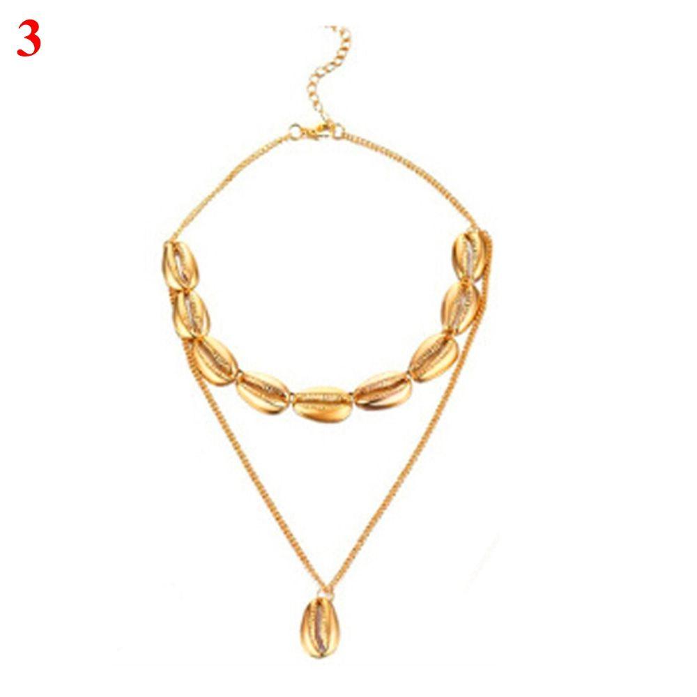 

Women Golden Gifts Beach Jewelry Cowry Seashell Pendant Bohemian Multilayer Shell Necklace 3