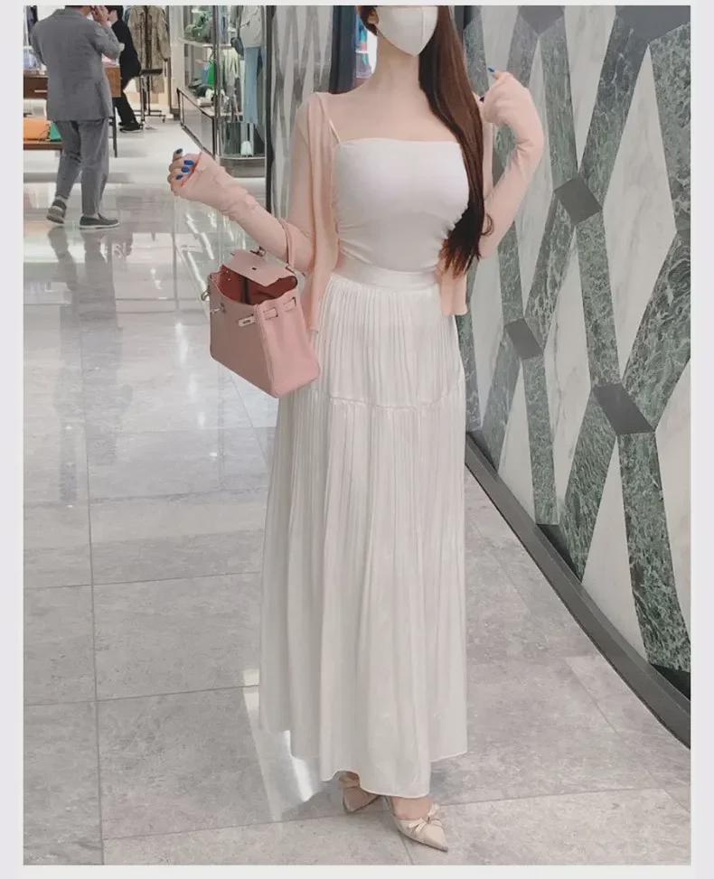 Jemně růžový podzimní dámský set tílka a kardiganu proti slunci Dongdaemun