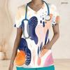 Women Plus Size Abstract Printed Nurse Scrub Top V Neck Short Sleeve With Front Pockets