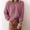 European Women's Loose Knit Top - Pure Color, Slanted Neck, Long Sleeve, Autumn Winter Sweater (2025 New Style)