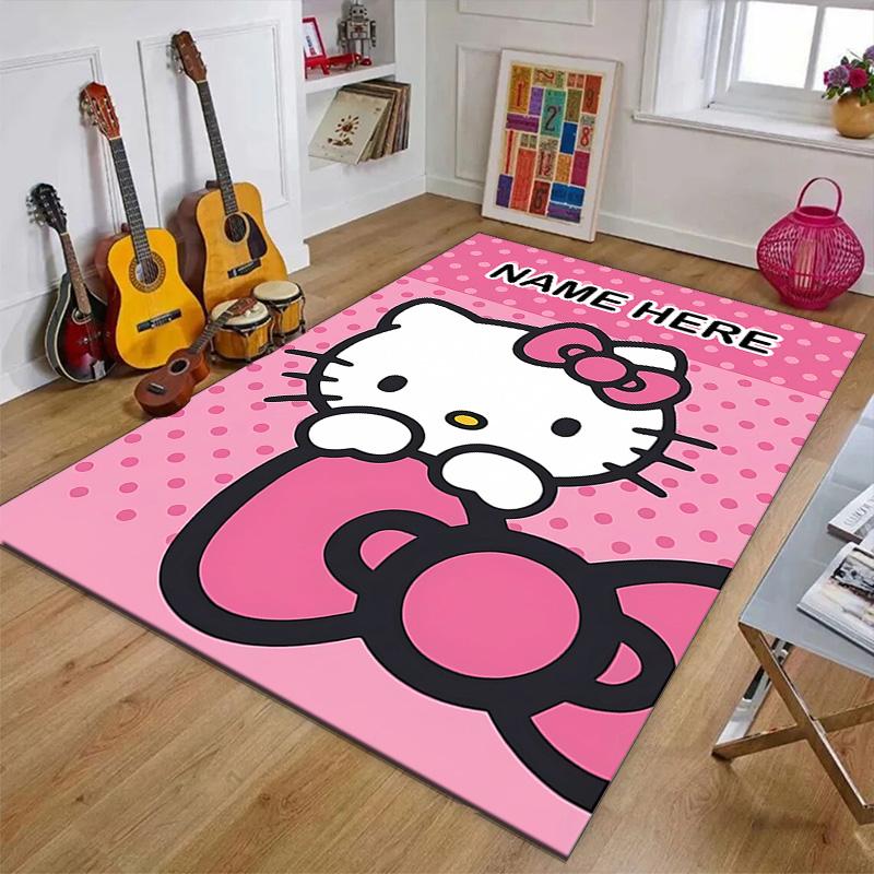 Custom HelloKitty Mat Personalized Name, Polyester Washable Indoor Entryway Rug, Gift for Christmas, Easter, Thanksgiving Day