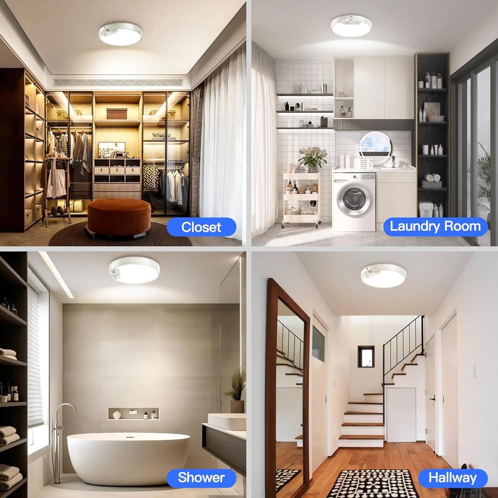 Homelist Newly Upgraded 8000mAh Rechargeable Motion Sensor Ceiling Light | Battery-Operated Wireless Ceiling Light with Remote for Shower, Bathroom,