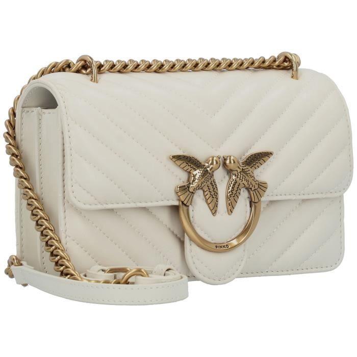 PINKO Love One Mini - Sac bandoulière cuir 21 cm blanc/beige, bride à bouton