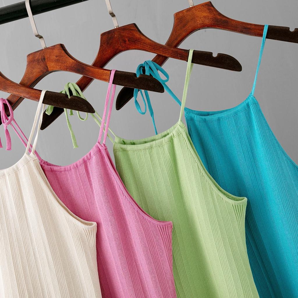 Damska letnia, zapinana na wysoki stan, szczupły wygląd, jednokolorowa, prosta konstrukcja, wyczucie, cienka, dzianinowa sukienka z zawieszką