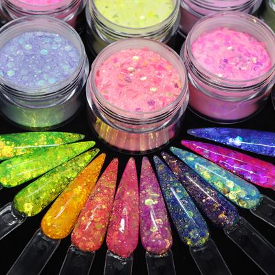 15g Nail Art Acryl Poeder Gemengde Zeemeermin Hexagon Chunky Glitter Pailletten Voor Nagel Verlengde Builder Sculptuur Gel Polish Manicure