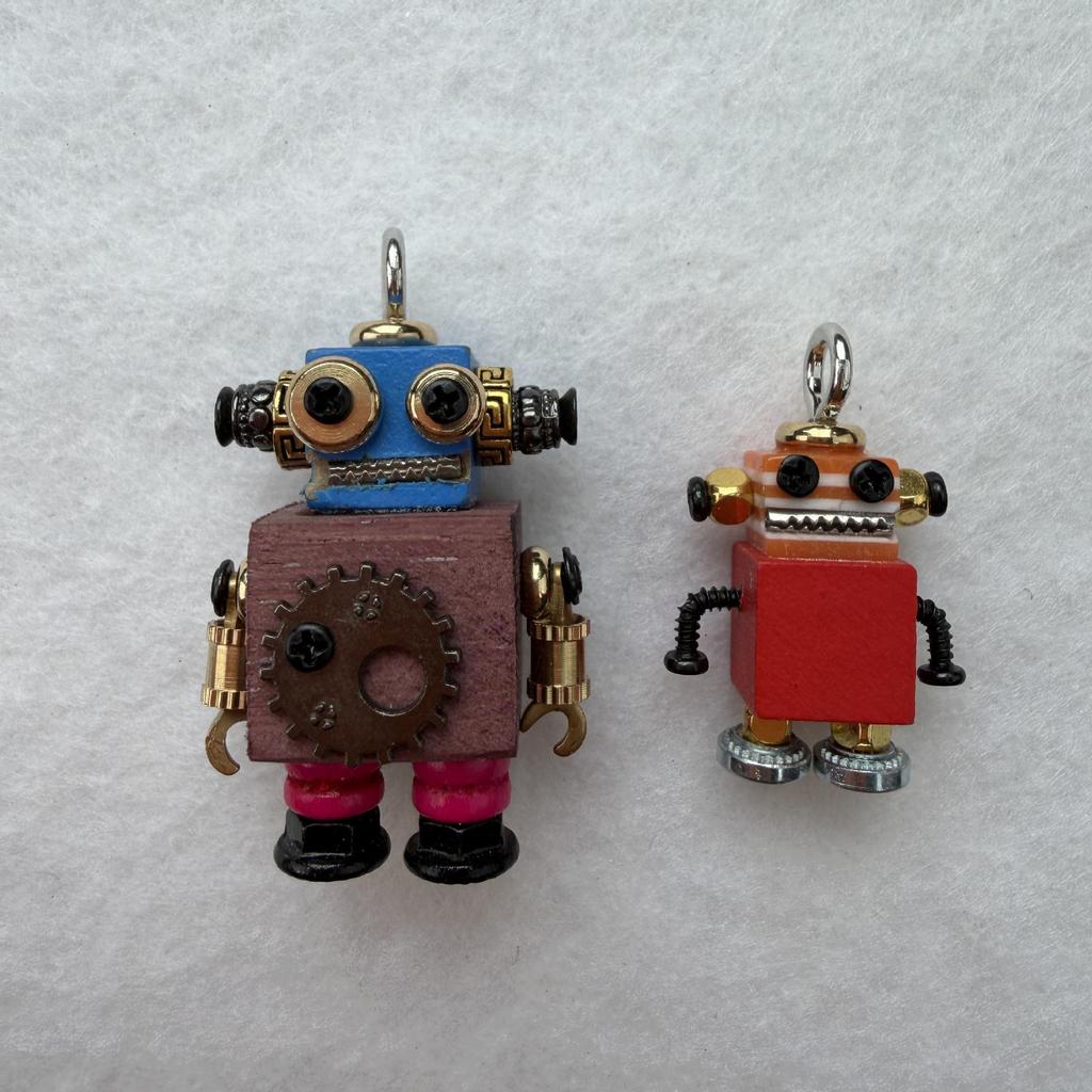 Original Handmade Steampunk Robot Wood Pendant Necklace