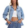 Women's Trendy Denim Jacket with Ruffle Trim, Fitted Waist and Multi-Pocket Utility