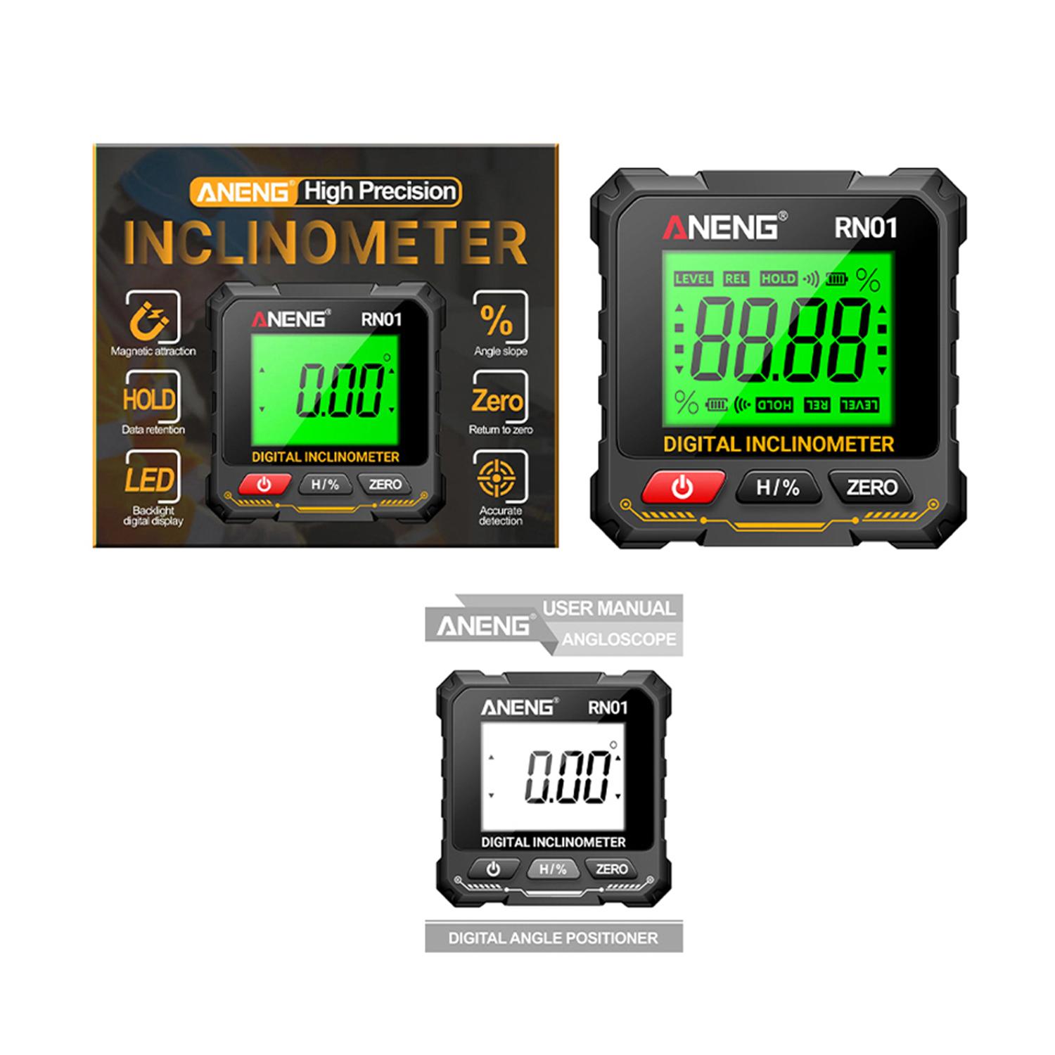 ANENG Mini Digital Level With LCD Backlight Tiltmeter 360 Degree Four Sided Magnetic Level Gauge Slope Measurement Meter 1pcs