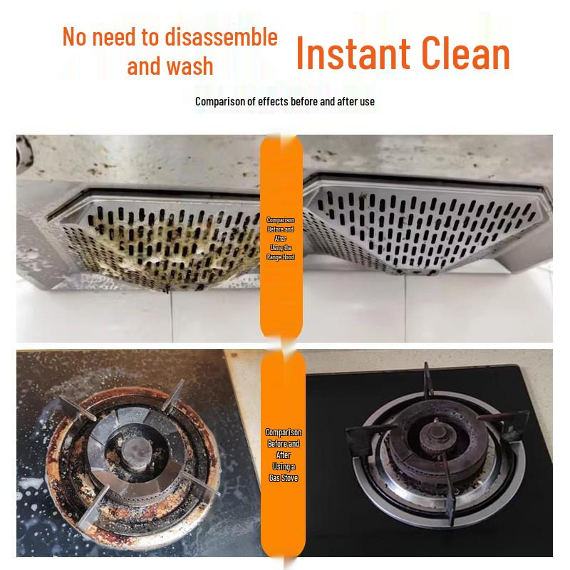 Kitchen Degreaser: Heavy Oil and Burnt Stain Cleaner for Range Hoods and Cabinets, Safe on Surfaces.