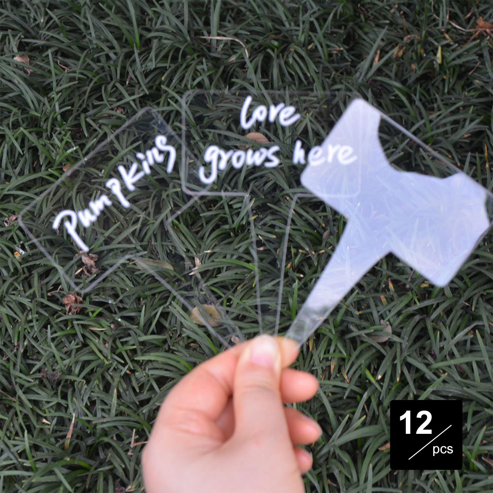 

12 Pieces Clear Nursery Label and Pen Plant Labels Seedling Sticks for Outdoor Vegetables Style A