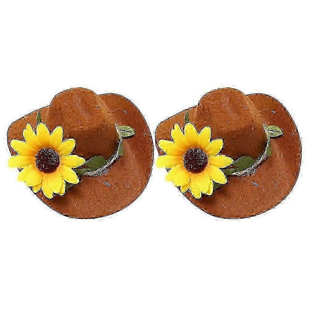 2pcs Wine Bottle Hat Decors Party Stylish Wine Bottle Cowboy Hat Ornaments hwy