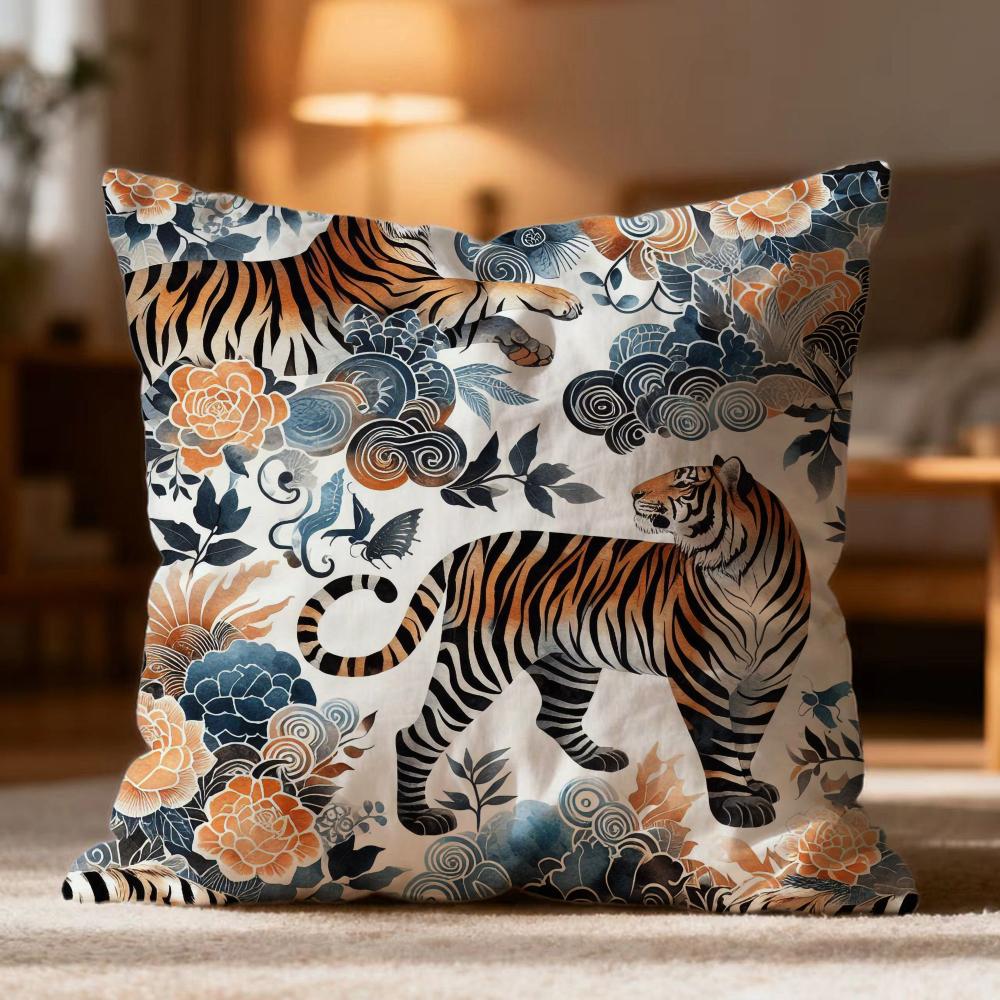 Fashion Tiger Cushion Cover Soft Washable Pillow Case Multi-Scene for Couch Bed Travel Office Use