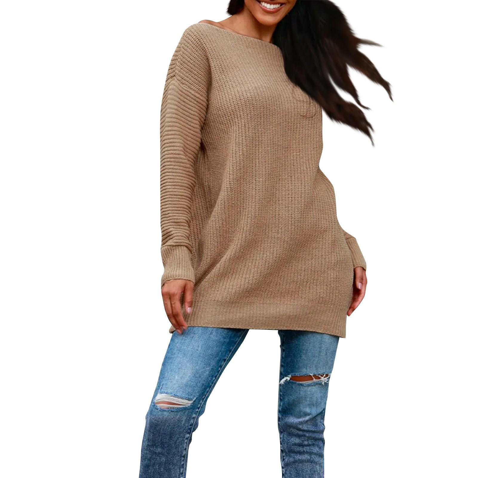 

Женский модный свободный повседневный вязаный свитер без бретелек S хаки