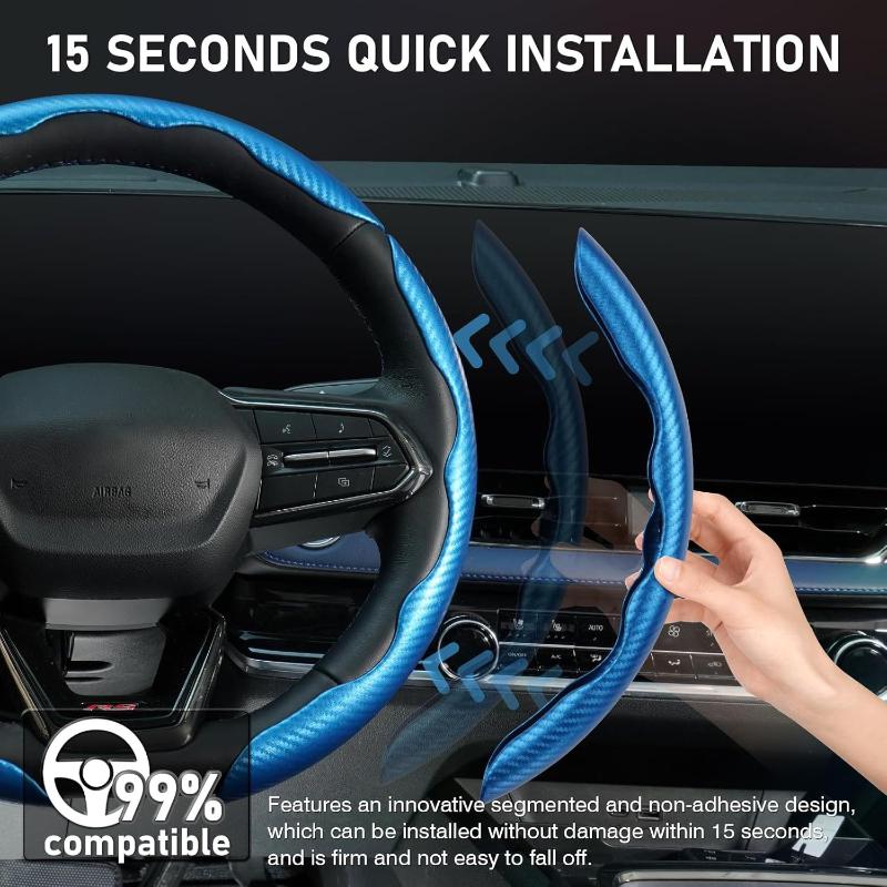 2Pcs Car Steering Wheel Covers Booster Micro Fiber Leather Auto Interior Decorative Accessories Glossy Carbon Fiber Looking