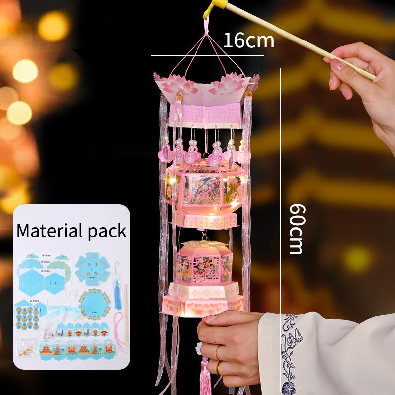 Mid Autumn Festival Lantern Palace Shape DIY Lantern Handmade Luminous Lamp Holiday Hanging Light Decor Birthday Gift Lanterns