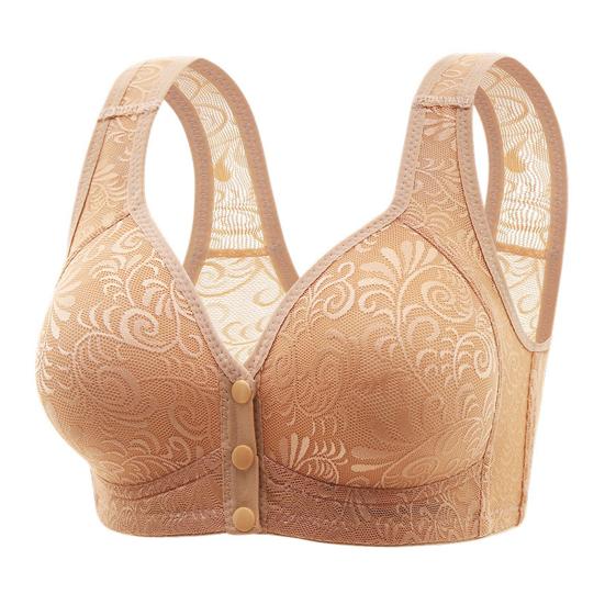 

Бюстгальтер для женщин среднего возраста, эластичный, с широкими бретелями, с ажурным кружевом спереди, с застежкой на пуговицы, беспроводной, хороший 36C абрикосовый
