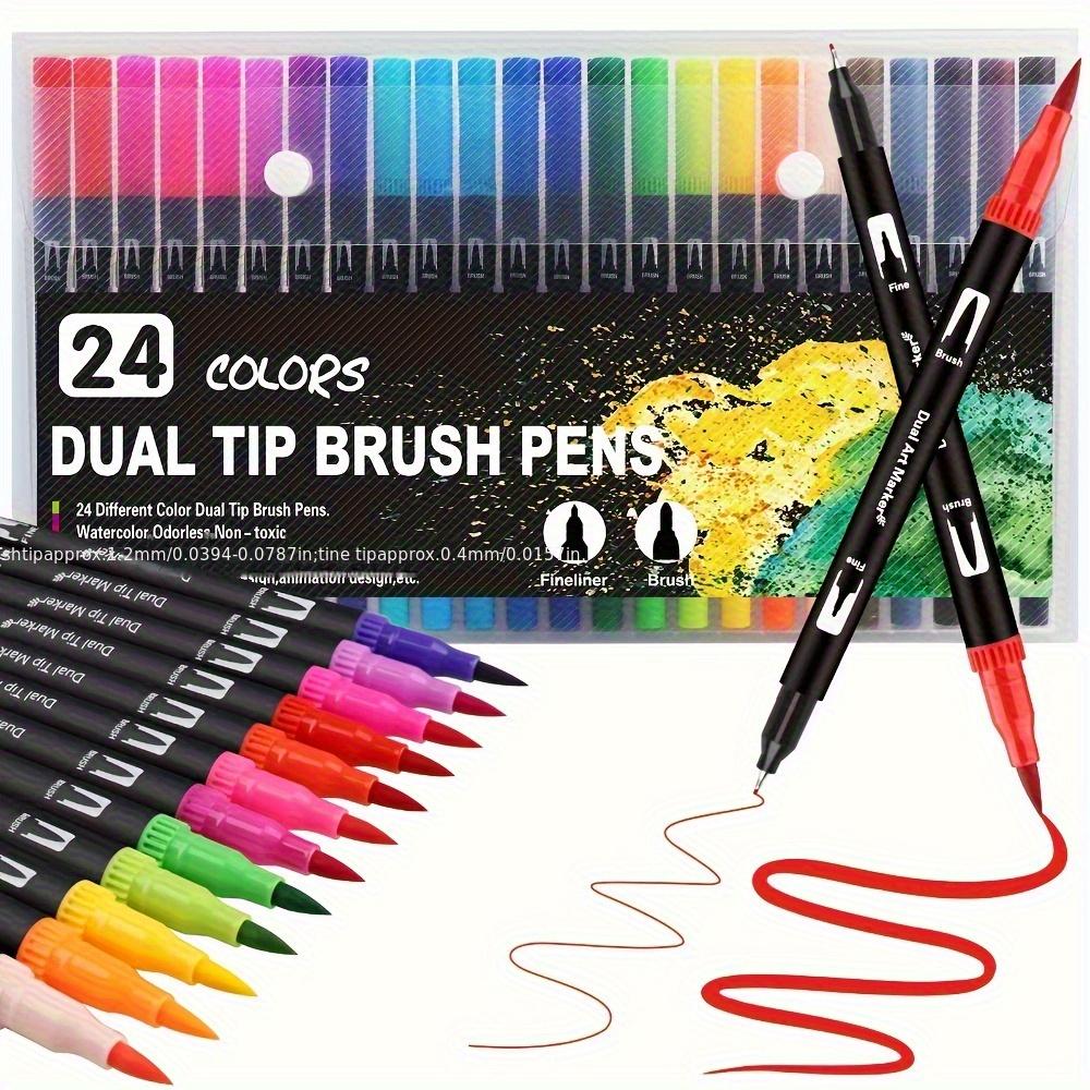 24-color Double-headed Black Pen Marker, Sketch Book and Painting Pen Set, Fine Tip and Wide Tip Design, Two-in-one Professional Art Supplies