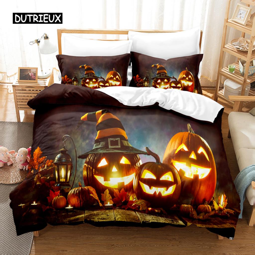 Halloweenský povlak na přikrývku Kreslená dýně Twin povlak na přikrývku Lucerna Ložní souprava Polyesterový povlak na přikrývku s duchem pro děti Chlapce Dívky