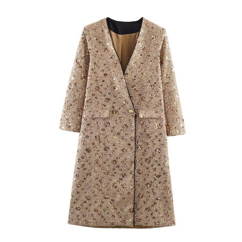 2025 Winter European & American Sequin Chunky Knit Coat - Fashionable & Versatile Small