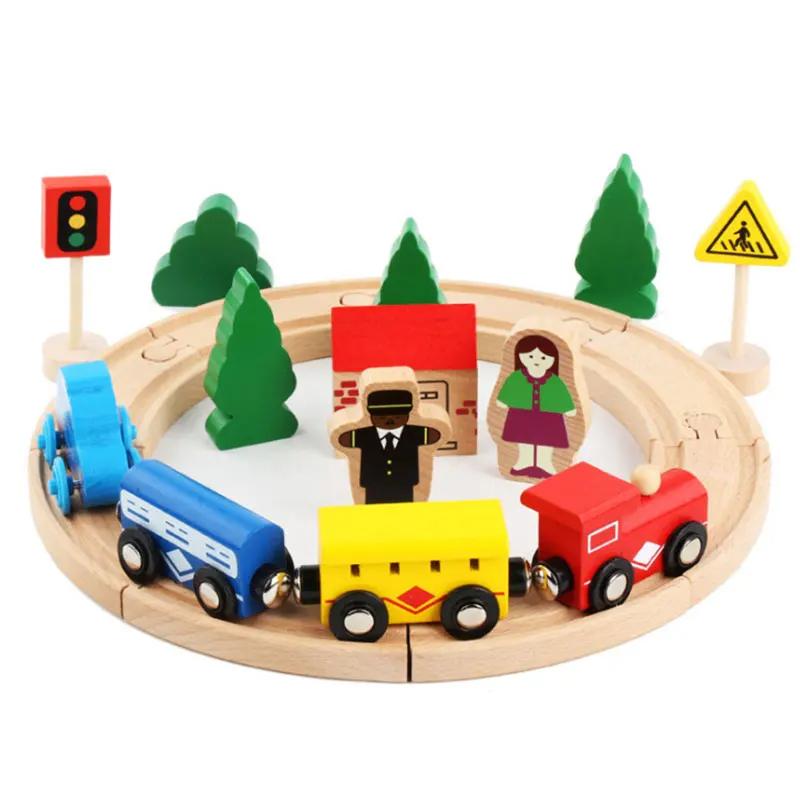 DIY Children Wooden Train Rail Track Accessories Toy Cross Track Railway Toys Compatible All Track for Kids Boys & Girls Gifts