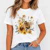Women's Bee Flower Graphic T-Shirt Yellow Blue Floral Casual Summer Tee Top