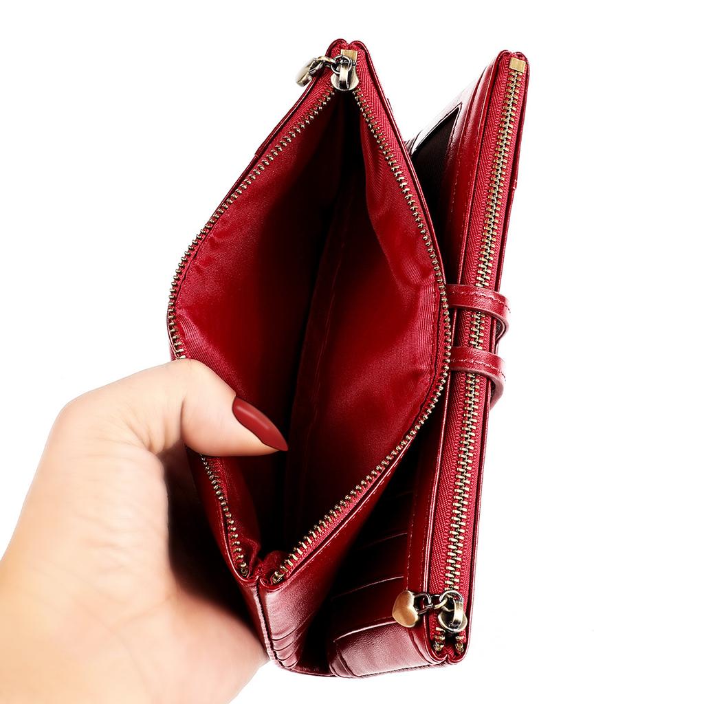 Anti Theft Brush Long Wallet, Retro Genuine Leather Women's Wallet, Korean Fashion Change Handbag