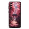 Phone Case for Samsung Galaxy S25 Edge S24 S23 S22 S20 S21 FE Ultra S10 Plus Soft TPU Japanese Style Temple And Cherry Blossoms