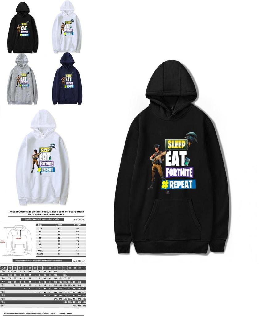 Game Printed Fortnite Sleep Eat Fortnite Repeat Casual Long Sleeve Cotton Hoodie