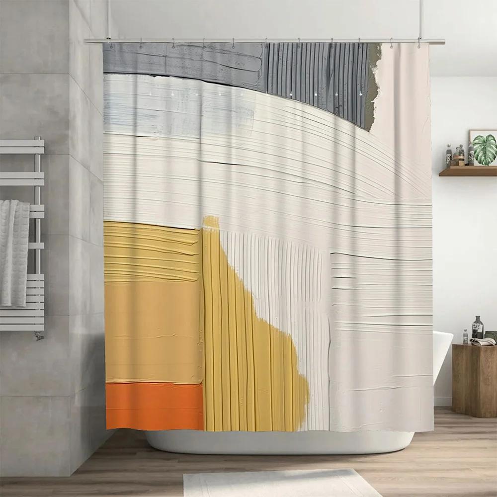 Modern Style Textured Shower Curtain Waterproof Fabric Bath Decoration Decorative Printing White Yellow Orange Black Gray Bathtu