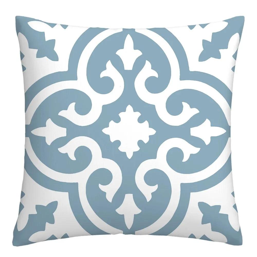 Blue and White Geometric Decorative Pillowcase Living Room Office Home Pillowcase Car Ornaments Ideal Gift