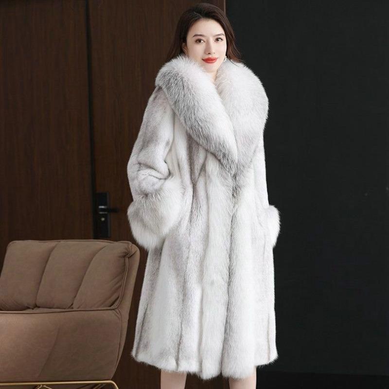Autumn and winter big fur collar imitation fox fur coat long imitation mink coat women's high-end wool cotton-padded coat