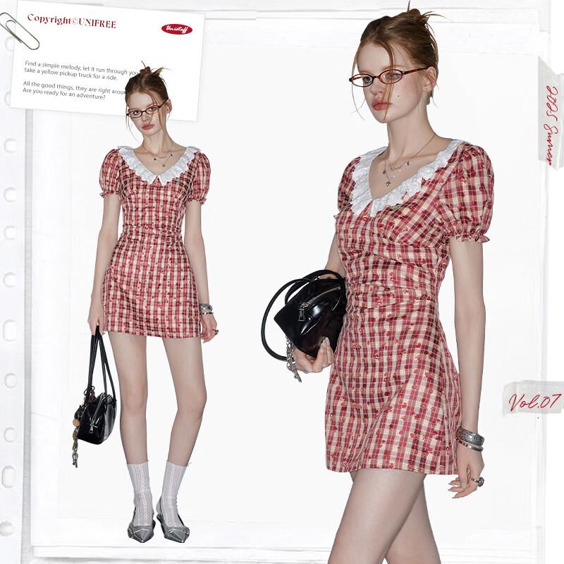 UNIFREE Women's Retro Collegiate Plaid Dress