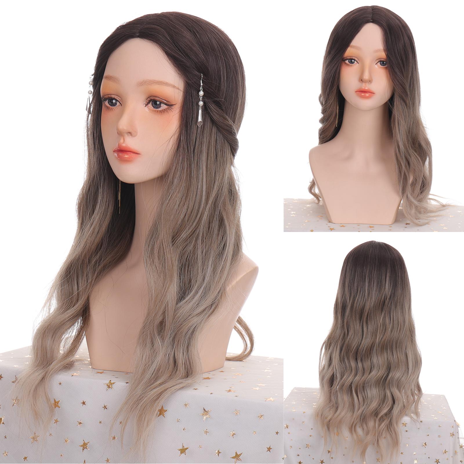 

Рожева довга хвиляста перука із середньою частиною волосся для косплею, натуральна термостійка синтетична перука для жінок 28inch