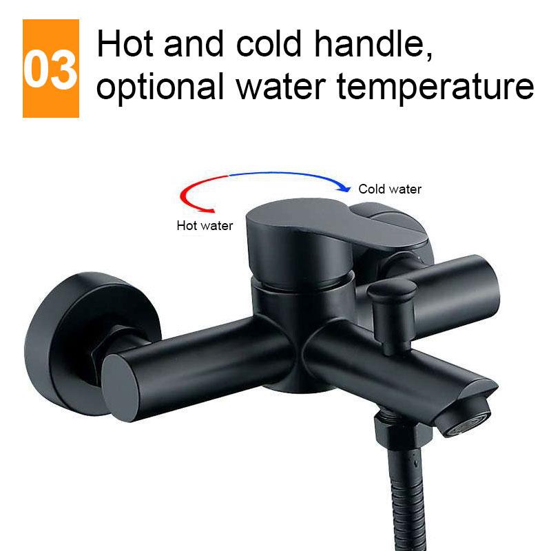 Schwarze Badezimmer-Duscharmaturen aus Edelstahl 304, Dreifach-Badewannenarmatur, Heiß- und Kaltwassermischer, Ventildüse, Wasserhahn, Wandmontage