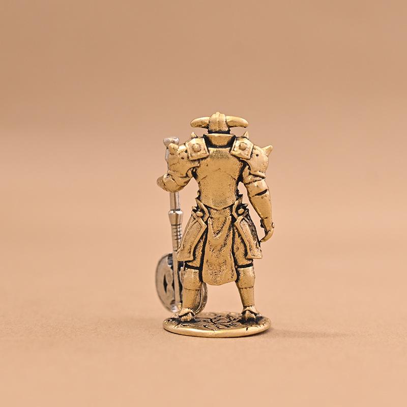 Vintage Brass Medieval Warrior Ornament Axe & Shield Design Durable Collectible Figurine for Home Shelf Decor