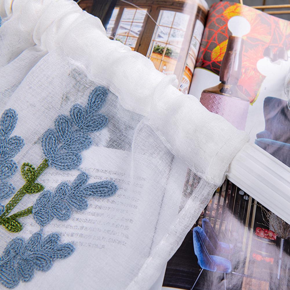 Kitchen Tiers Cabinet  Embroidery Curtain Window Short Curtain Half  Window Treatment(Blue)