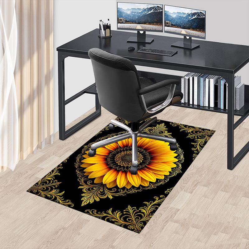1PC Sunflower Ornament Non-Slip Floor Carpet Compatible for Office&Living Room&Bedroom&Dining Room - Flat-Weave Machine-O338