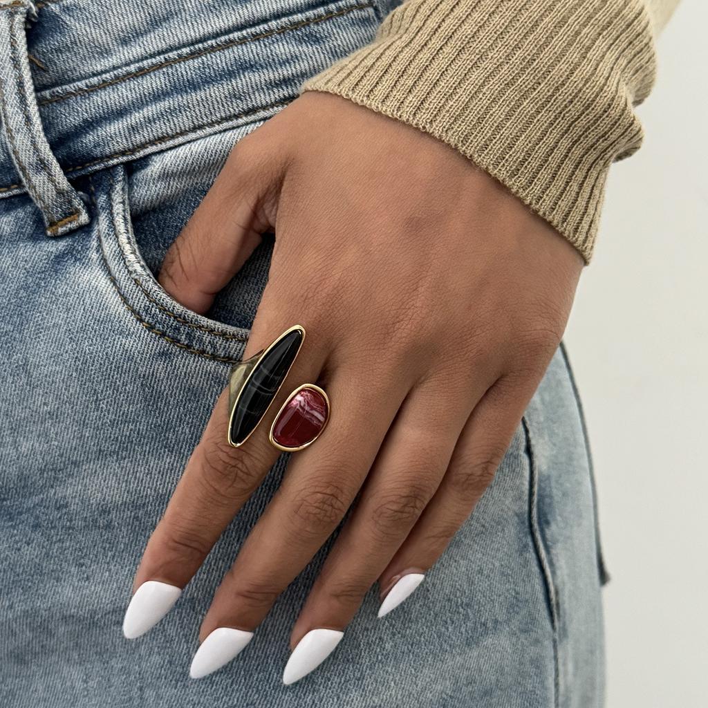Vintage Inlaid Resin Acrylic Open Ring for Women Elegant Irregular Geometry Adjustable Knuckle Ring Daily Wear Jewelry
