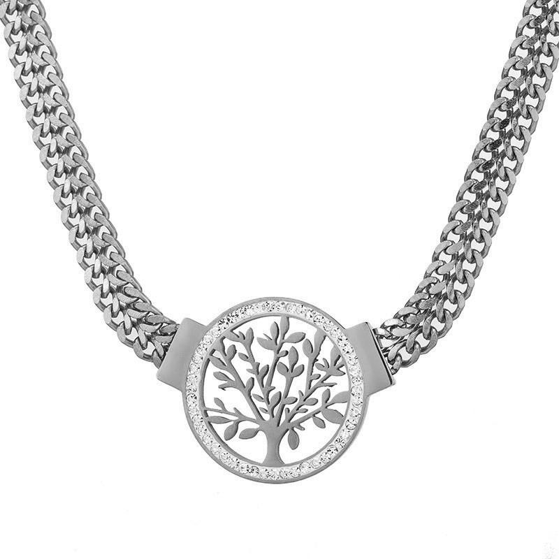 

316L Stainless Steel Thick Chain With Micro Inlaid Zircon Life Tree Pendant Hip-hop Women s Necklace