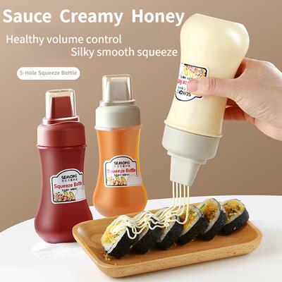 5-hole Squeeze Bottle Condiment Bottle Ketchup Mayonnaise Bottle with Nozzle Honey Salad Dressing Dispenser Kitchen Supplies