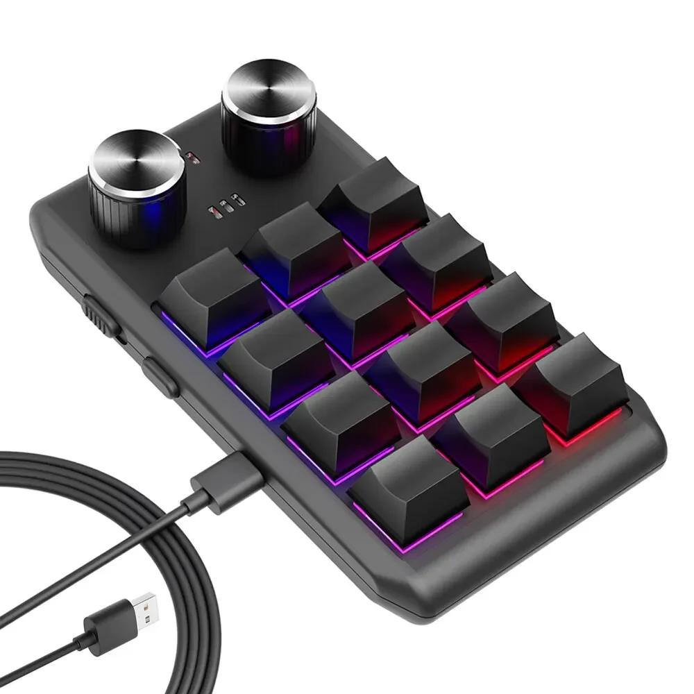 

Programming Macro Custom 2 Knob Bluetooth Keyboard RGB 12 Key Mini Button Gaming Keypad Mechanical Hotswap Macropad Ultra-thin