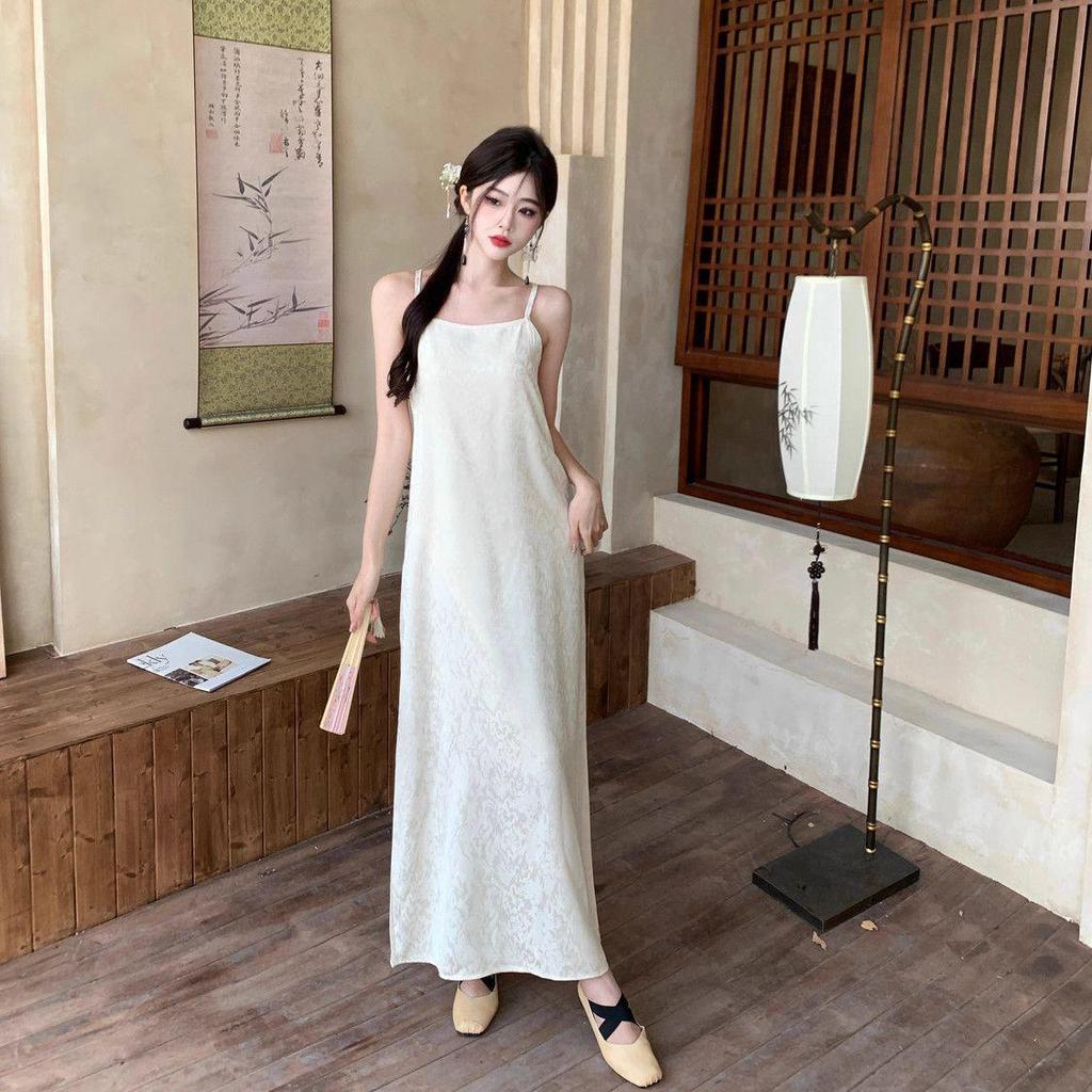 Elegant Summer Maxi Dress & Waistcoat Set with Chinese Frog Button Stand Collar