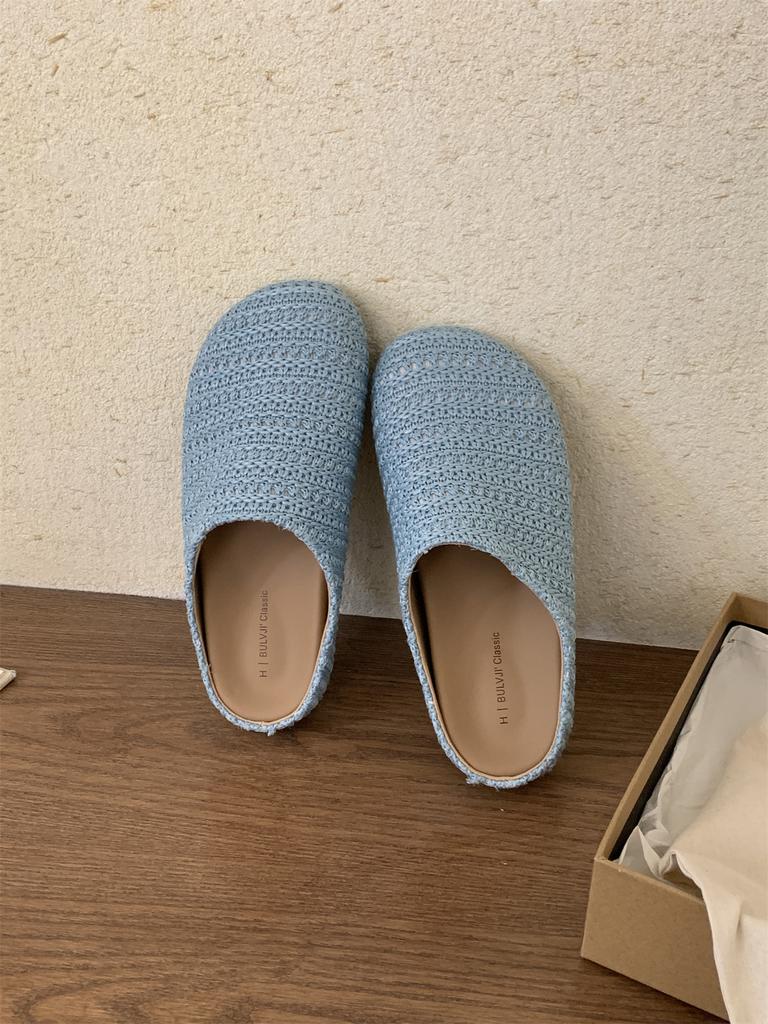 Fashion Weave Women Flats Slippers Elegant Shallow Mules Shoes Summer New Fashion Flip Flops 2025 Walking Cozy Soft Sandalias De Mujer