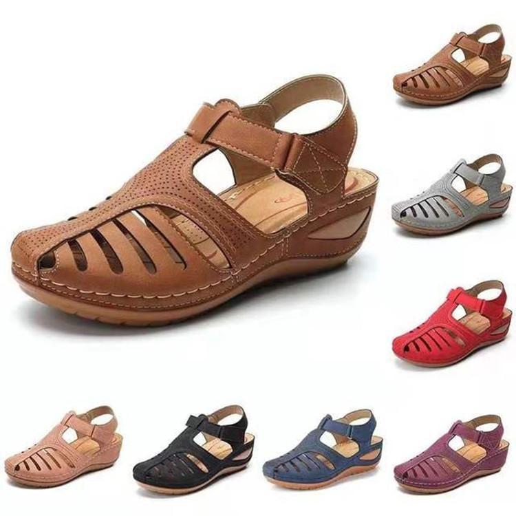 New wedge heel retro sandals non-slip large size women's summer hole shoes